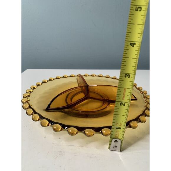 Vintage Amber Glass Divided Candy Dish Tray Candlewick Hob Nob Edges Art Deco - Picture 3 of 10